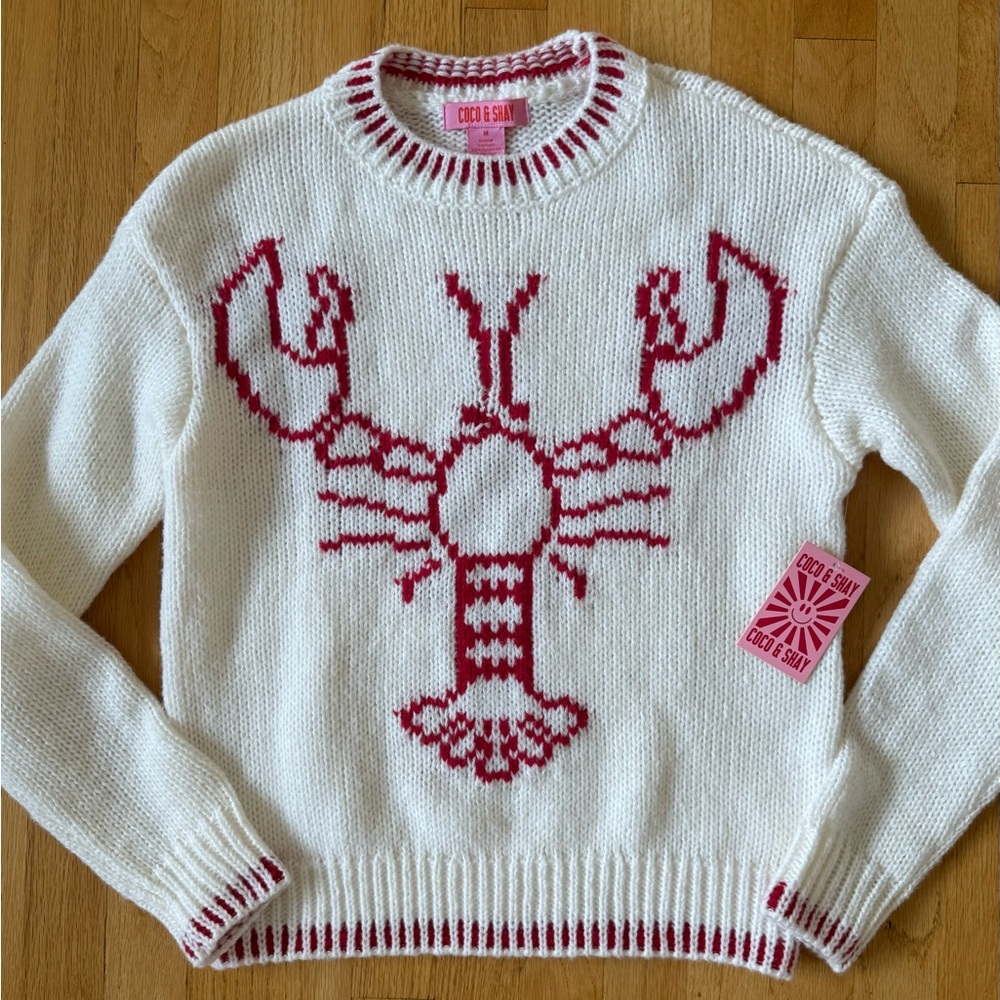 White and Red Lobster Sweater New with Tags slight flaw Size Medium